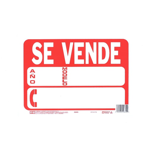 [38421] Rótulo plástico "se vende auto" 9x12" 20655