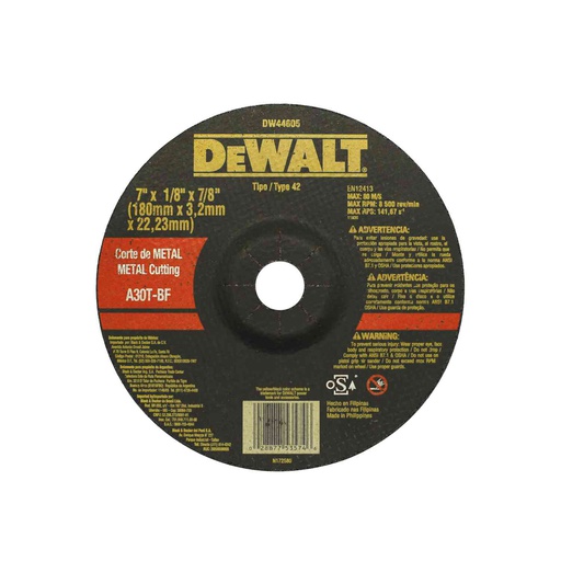[45990] Disco cortar metal 7x1/8x7/8" dewalt dw44605