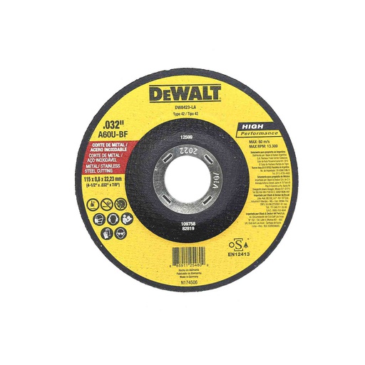 [63670] Disco cortar metal 4.1/2x0.32x7/8" dw8423-la