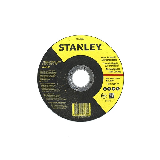 [82409] Disco cortar metal 4.1/2x1/16x7/8" stanley 8063