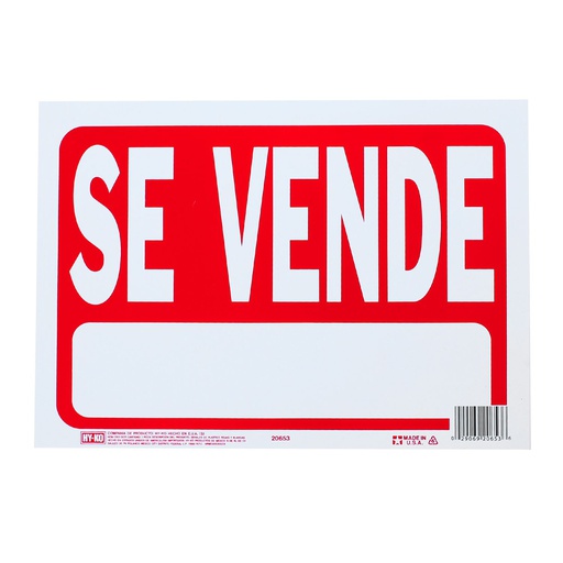 [38422] Rotulo plastica "se vende" 9"x12" 20653