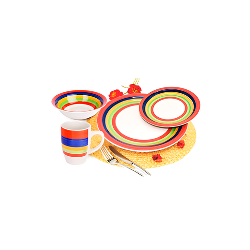 [113546] Vajilla ceramica 16pc trh1290-5 rosado/azul/verde