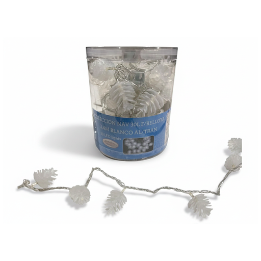 [128438] Conexión navideña 30l forma bellota 3.6m blanco cable transnparente