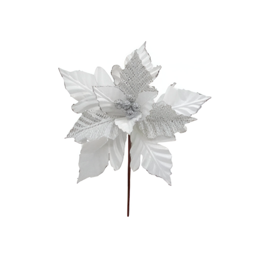 [130383] Flor navideña 22cm mh1180 blanco/plateado