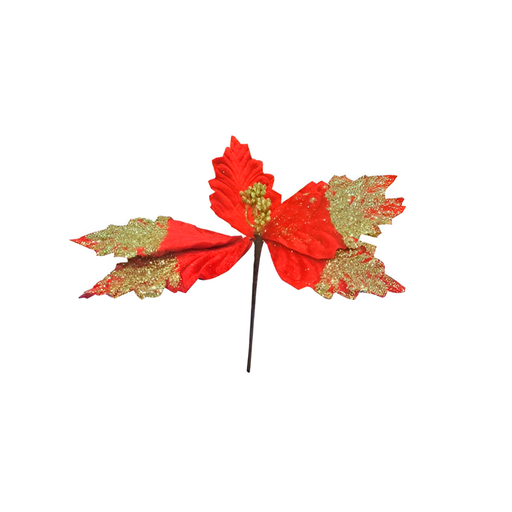 [129791] Flor navideña 23cm s23-17rd rojo/dorado