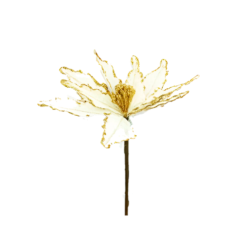 [84155] Flor navideña 26x70cm 2-cs1603-1197 blanco/dorado