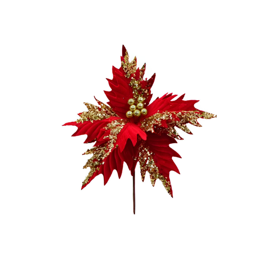 [130274] Flor navideña 28cm mh1087 rojo/dorado