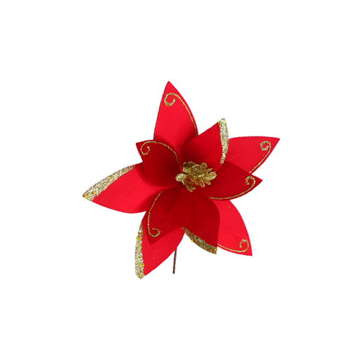 [130269] Flor navideña 30cm mh1082 rojo/dorado