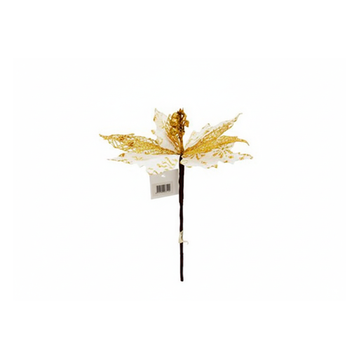 [92506] Flor navideña 30x23cm 2-lm1704-318 blanco/dorado