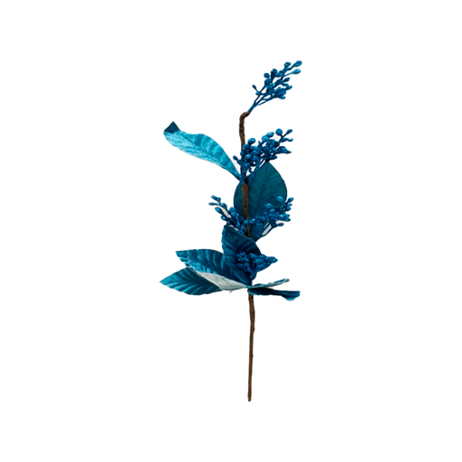 [130502] Rama navideña con flor 64cm azul