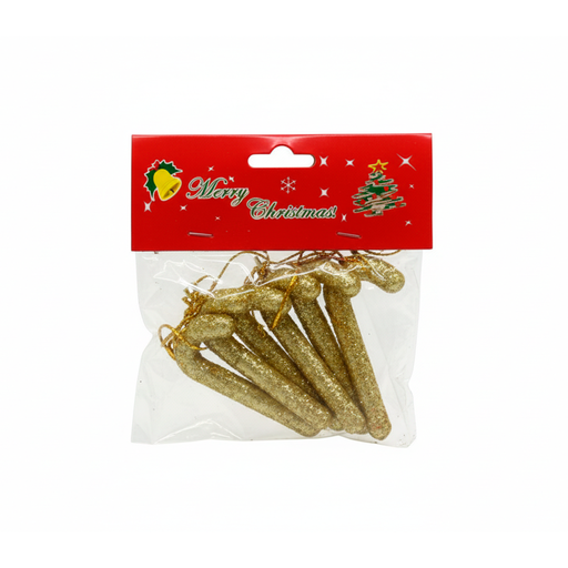 [130783] Adorno navideño baston colgar 6pc 6cm 210 dorado