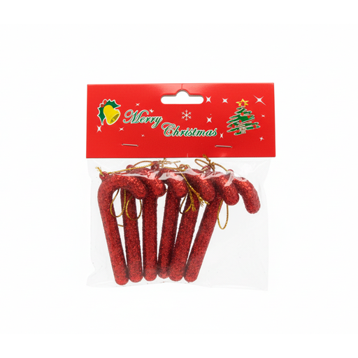 [130782] Adorno navideño baston colgar 6pc 6cm 210 rojo