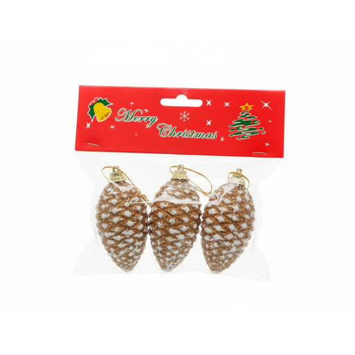 [124630] Adorno navideño bellota colgar 3pc 7x4cm dorado