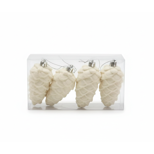 [130602] Adorno navideño bellota colgar 4pc 9cm blanco