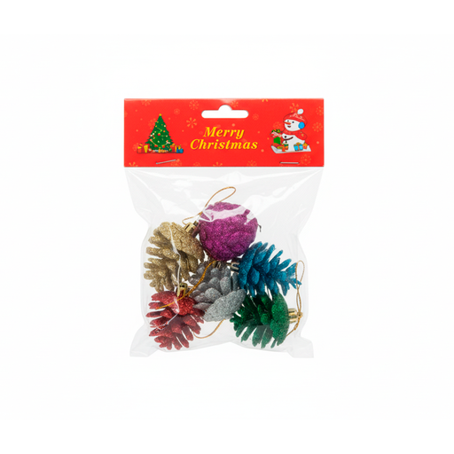 [116250] Adorno navideño bellota colgar 6pc 4x5cm varios colores