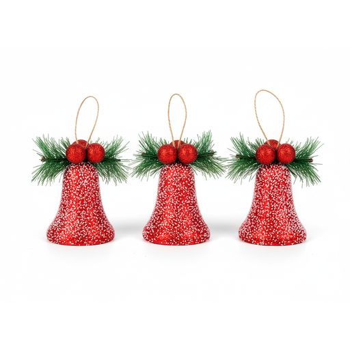 [103723] Adorno navideño campana colgar 3pc 7x10cm rojo