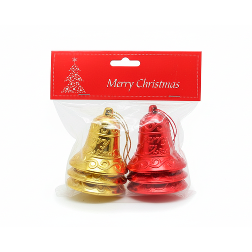 [124202] Adorno navideño campana colgar 6pc 6x6cm varios colores