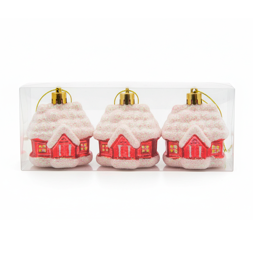 [78496] Adorno navideño casa colgar 3pc 6cm rojo/blanco