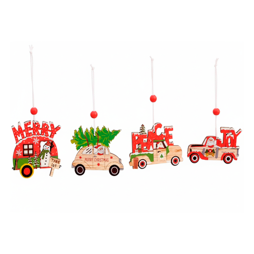 [129426] Adorno navideño colgar carro de madera 6.5cm 302-2392