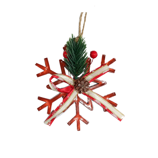 [129530] Adorno navideño copo nieve colgar 10.3x11.8cm rojo
