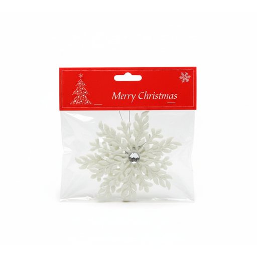 [124157] Adorno navideño copo nievieve colgar 2pc 11.5cm blanco