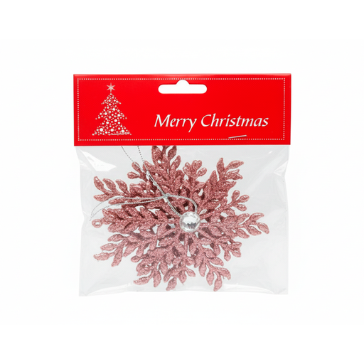 [130993] Adorno navideño copo nieve colgar 2pc 11.5cm rojo