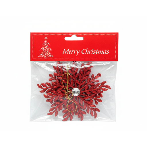 [130994] Adorno navideño copo nieve colgar 2pc 11.5cm rojo