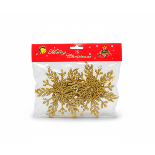 [92348] Adorno navideño copo nieve colgar 2pc dorado