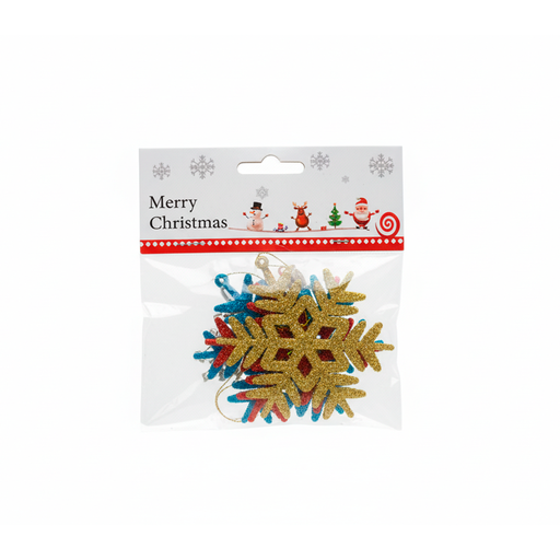 [124155] Adorno navideño copo nieve colgar 4pc 7.5cm varios colores
