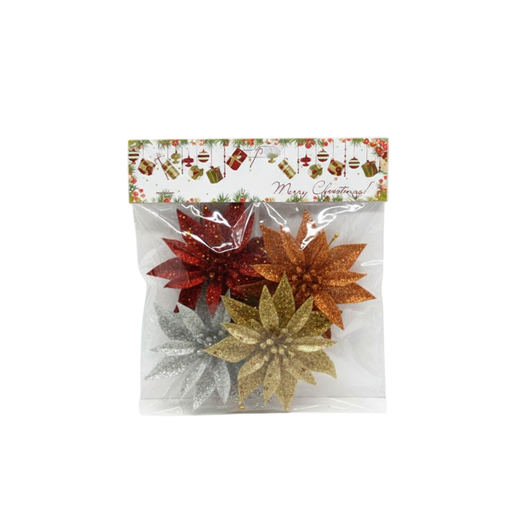[124192] Adorno navideño flor para colgar 4pc 10cm 0136 varios colores