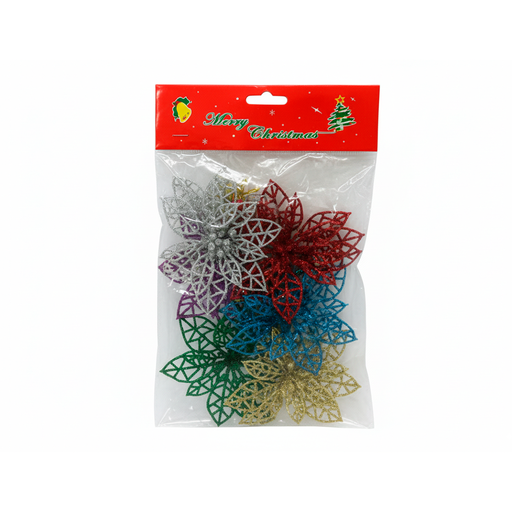 [116247] Adorno navideño flor pascua  6pc 10cm 0273 varios colores