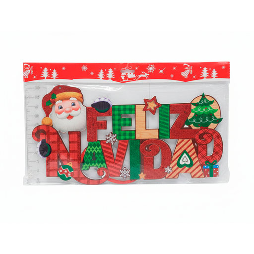 [129552] Adorno navideño letrero feliz navideño 43x18cm varios diseños