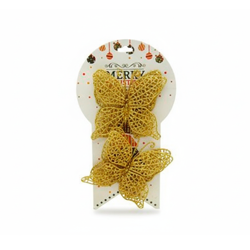[90409] Adorno navideño mariposa 2pc 11cm 165 dorado