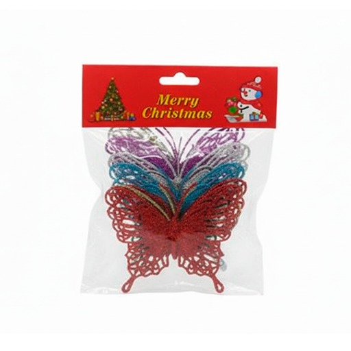 [116245] Adorno navideño mariposa 6pc 8cm varios colores