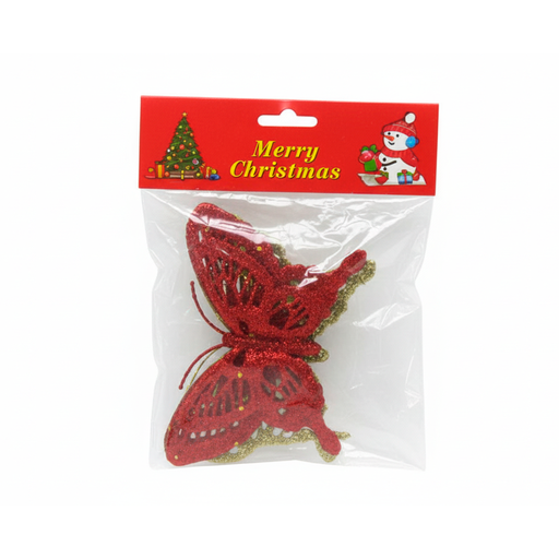 [116244] Adorno navideño mariposa 9cm 2026 rojo dorado