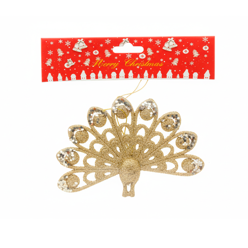 [124150] Adorno navideño pavo real colgar 14x9cm 003 dorado