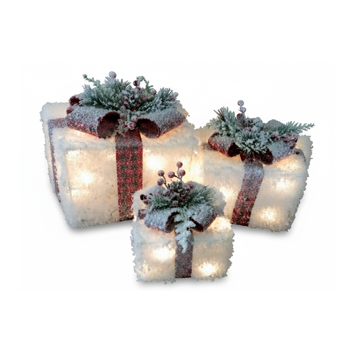 [130841] Adorno navideño regalo 3pc con luz 15/20/25cm blanco