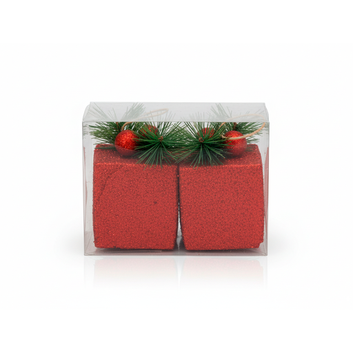 [103725] Adorno navideño regalo colgar 2pc 8x11cm rojo