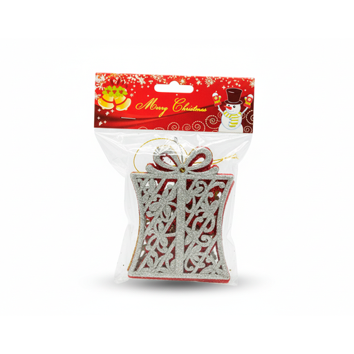 [76527] Adorno navideño regalo colgar 3pc 10cm dorado/rojo/plateado