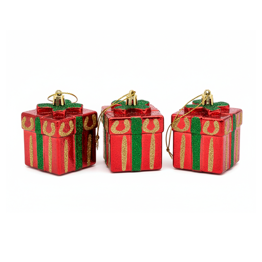 [130596] Adorno navideño regalo colgar 3pc 5cm rojo