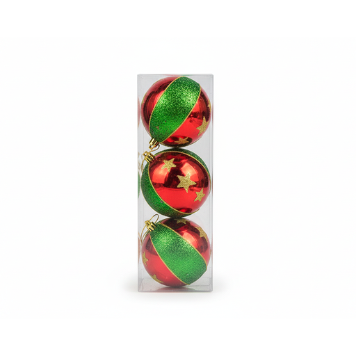 [76855] Bola navideña 10cm 3pc 2-120079798 rojo/verde/dorado
