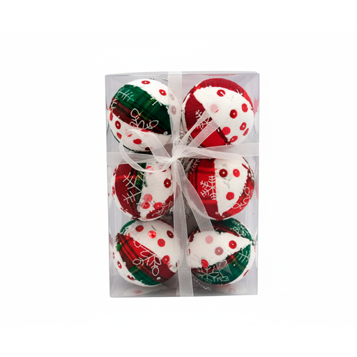 [92386] Bola navideña 6cm 6pc 2-lm1704-249 verde/rojo/blanco decorado