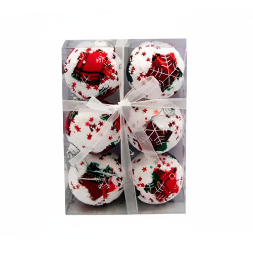 [92387] Bola navideña 6cm 6pc 2-lm1704-250 blanco/rojo decorado