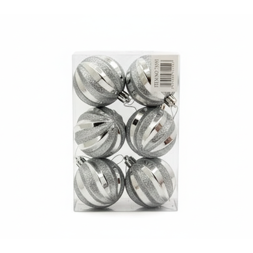 [78591] Bola navideña 6cm 6pc plateado escarchado brillante