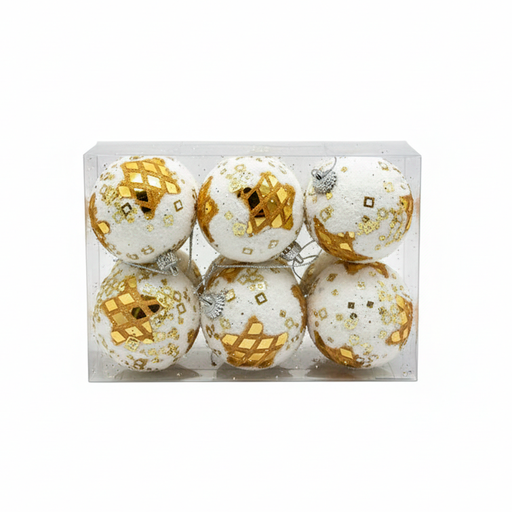 [130579] Bola navideña 6cm 6pc xw2-056 dorado/blanco