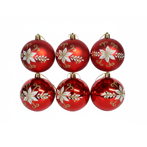 [124578] Bola navideña 7cm 6pc 0122327 rojo mate brillante decorado