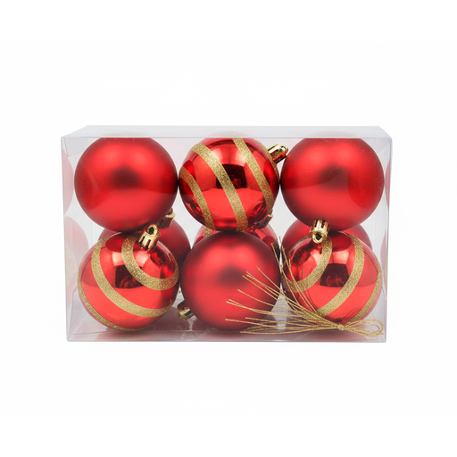 [124579] Bola navideña 7cm 6pc 0122334 rojo mate brillante decorado