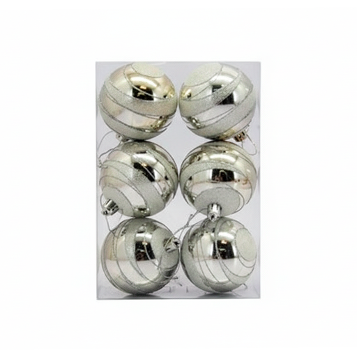 [84360] Bola navideña 7cm 6pc sy16cba-279 plateado brillante decorado