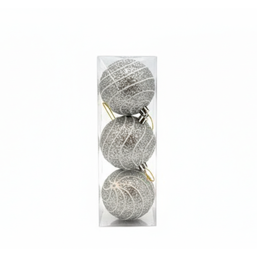 [92403] Bola navideña 8cm 3pc 2-lm1704-100 plateado decorativo