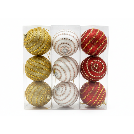 [129443] Bola navideña 8cm 3pc t0122 dorado/blanco/rojo